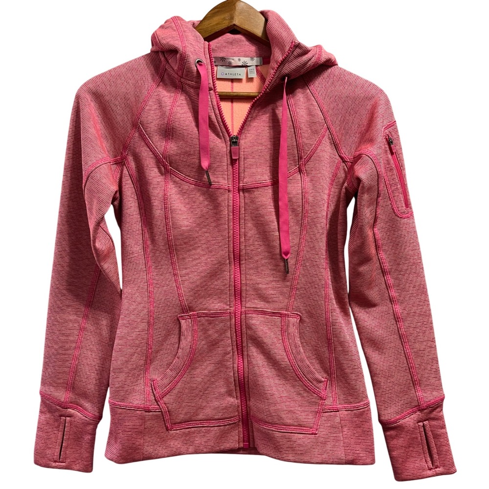 Athleta Hoodie Women XXS Pink Space Dye Fleece Lined Full Zip Activewear Gym